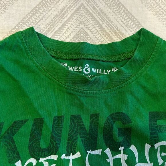 Wes & Willy Boys ‘Kung Fu Ketchup’ Green Long Sleeve Graphic Shirt - Picture 3 of 7